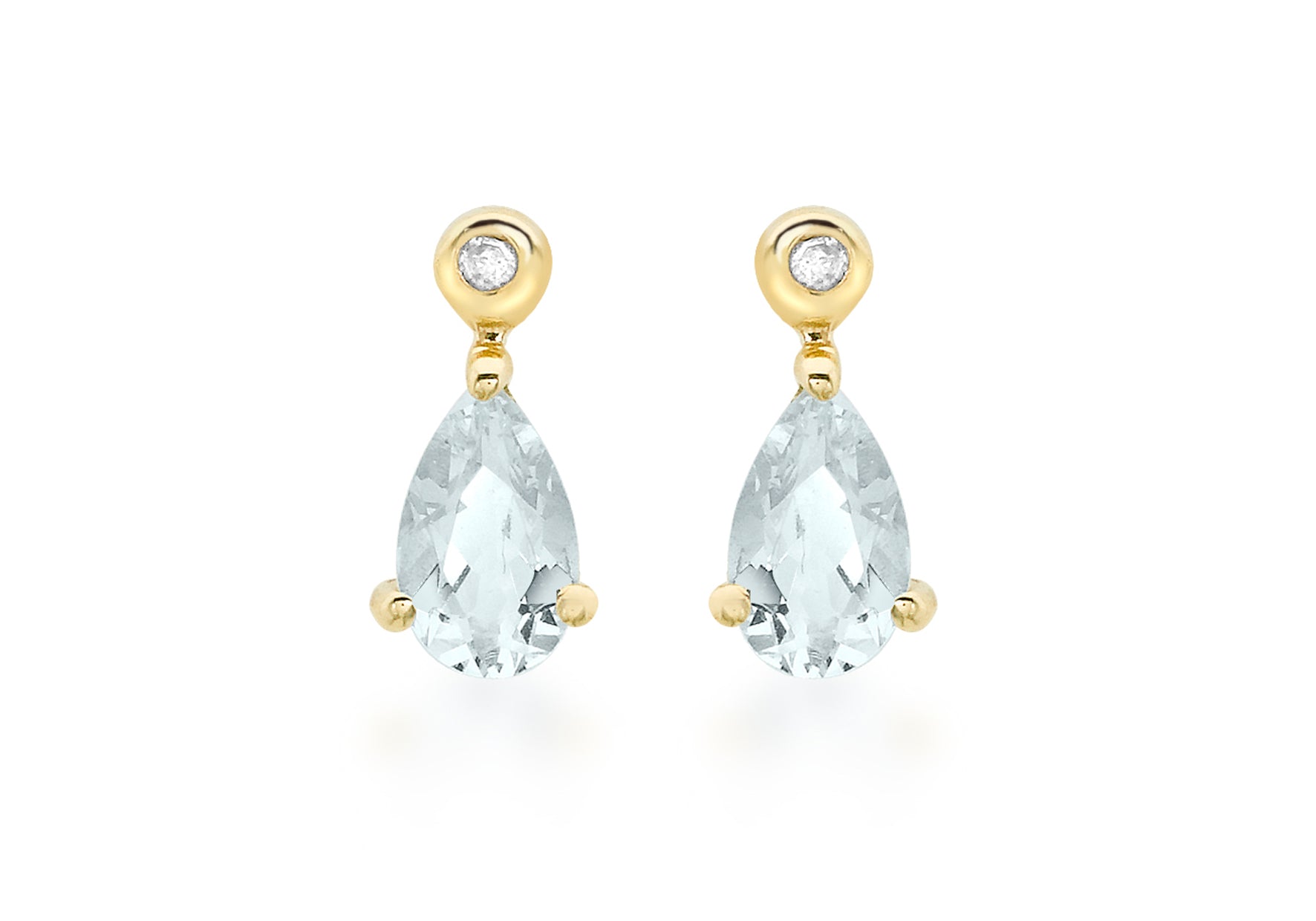9ct Yellow Gold 0.01t Diamond and Aquamarine Pear Drop Earrings