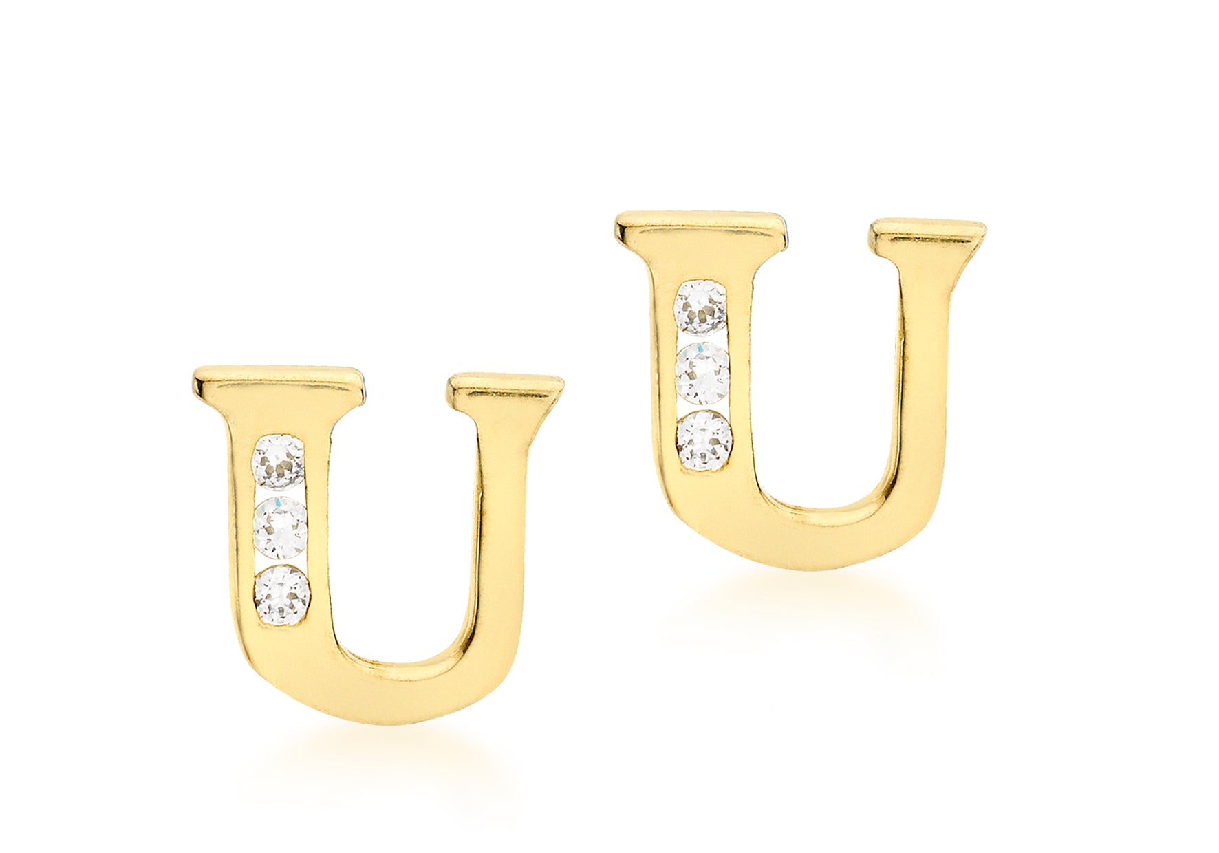 9ct Yellow Gold Zirconia 7mm x 7mm 'U' Initial Stud Earrings