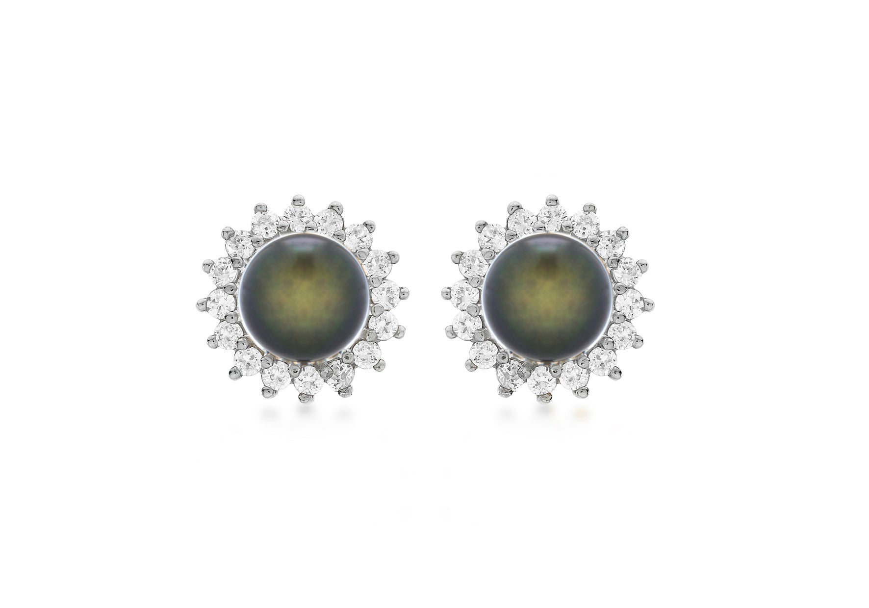 9ct White Gold 0.25t Diamond and Grey Pearl Cluster 10mm Stud Earrings