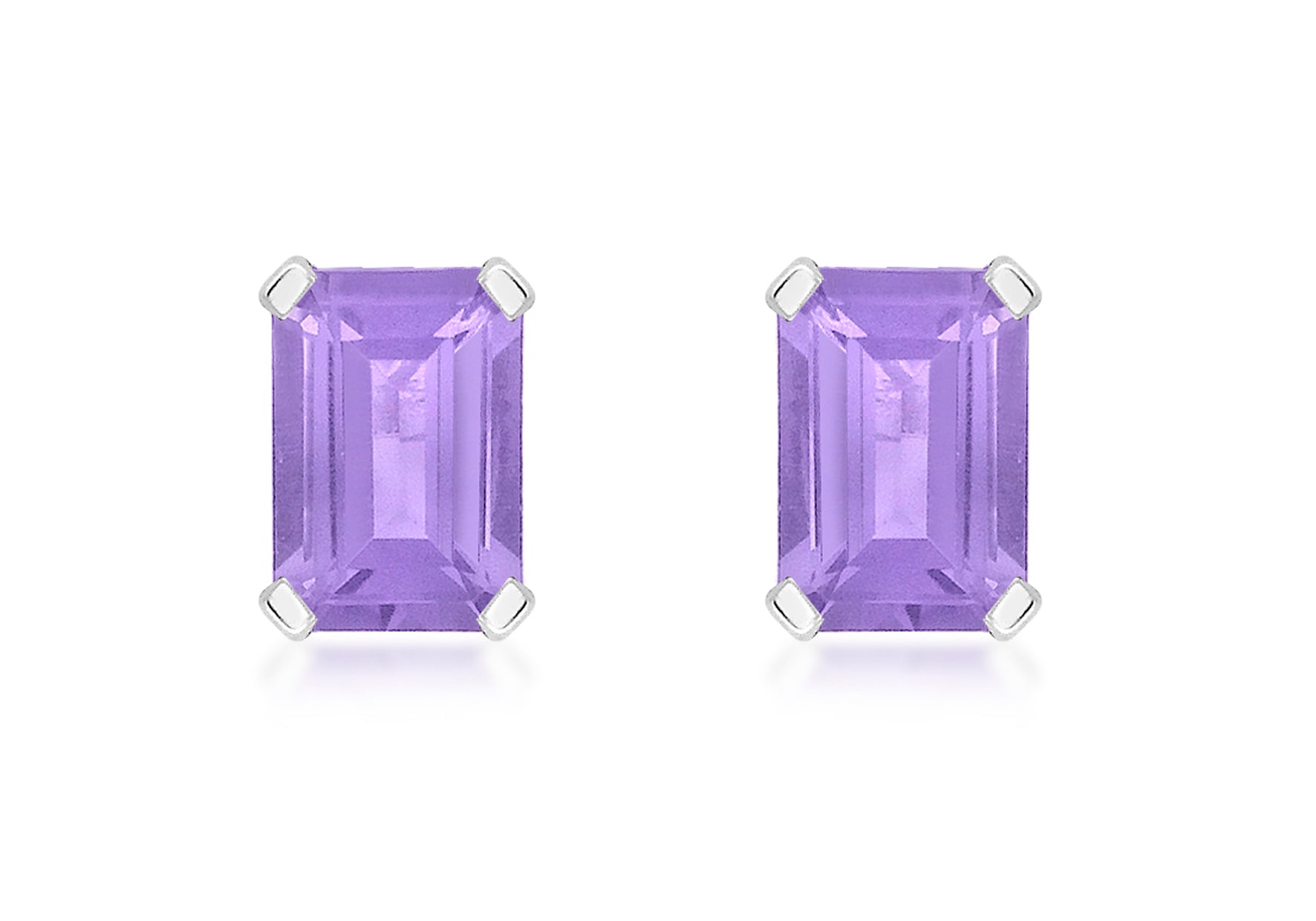 9ct White Gold Rectangular Amethyst Stud Earrings
