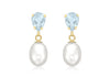 9ct Yellow Gold Blue Topaz and Pearl Teardrop Earrings