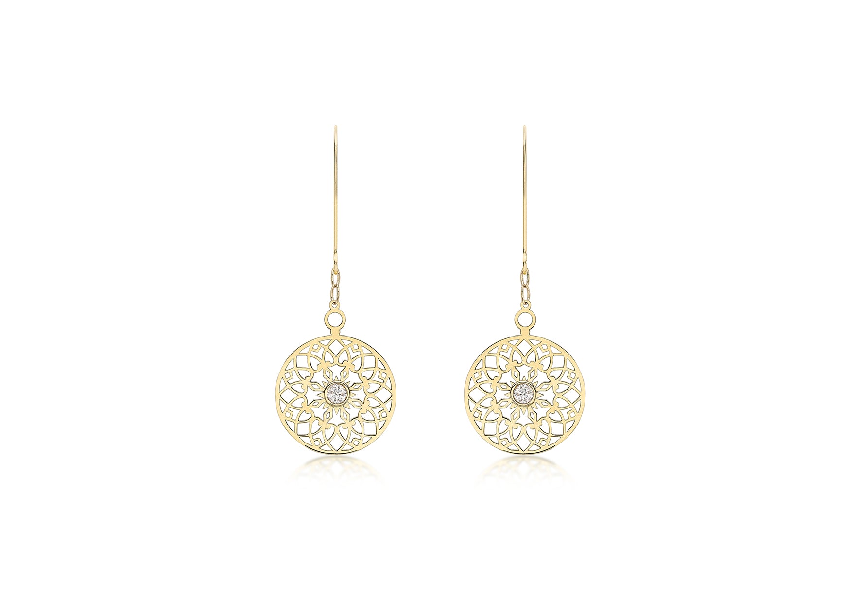 9ct Yellow Gold Zirconia CutoCut 15mm Disc Drop Earrings