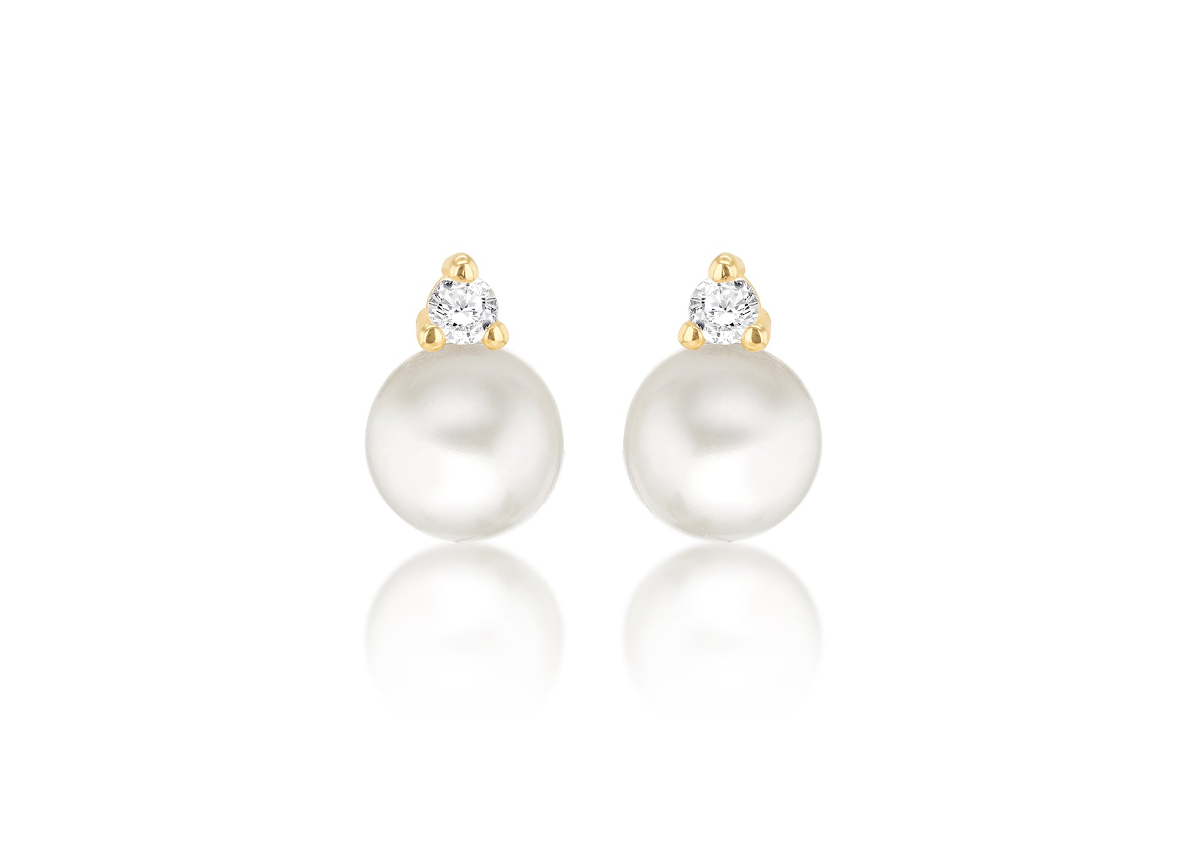 9ct Yellow Gold Freshwater Pearls and White Zirconia Stud Earrings