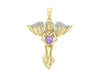 9ct Yellow Gold 0.05t Diamond and Amethyst 22mm x 29mm Heart Angel Pendant