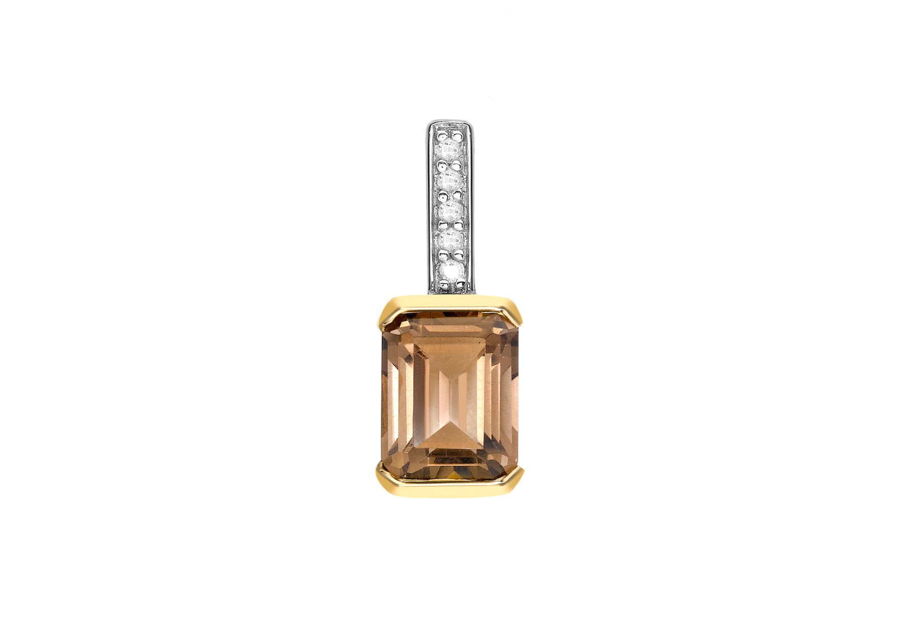 9ct Yellow Gold 0.02t Diamond and Rectangular Smokey Quartz Pendant