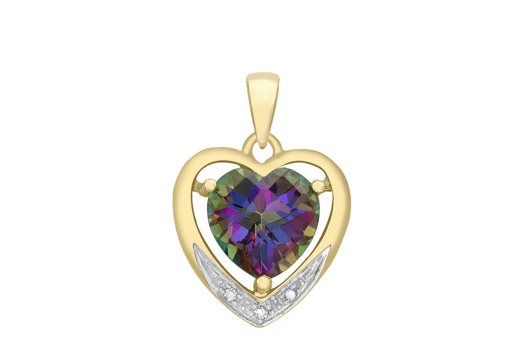 9ct Yellow Gold 0.02ct Diamond and Mystic Topaz Heart Pendant Harper Kendall