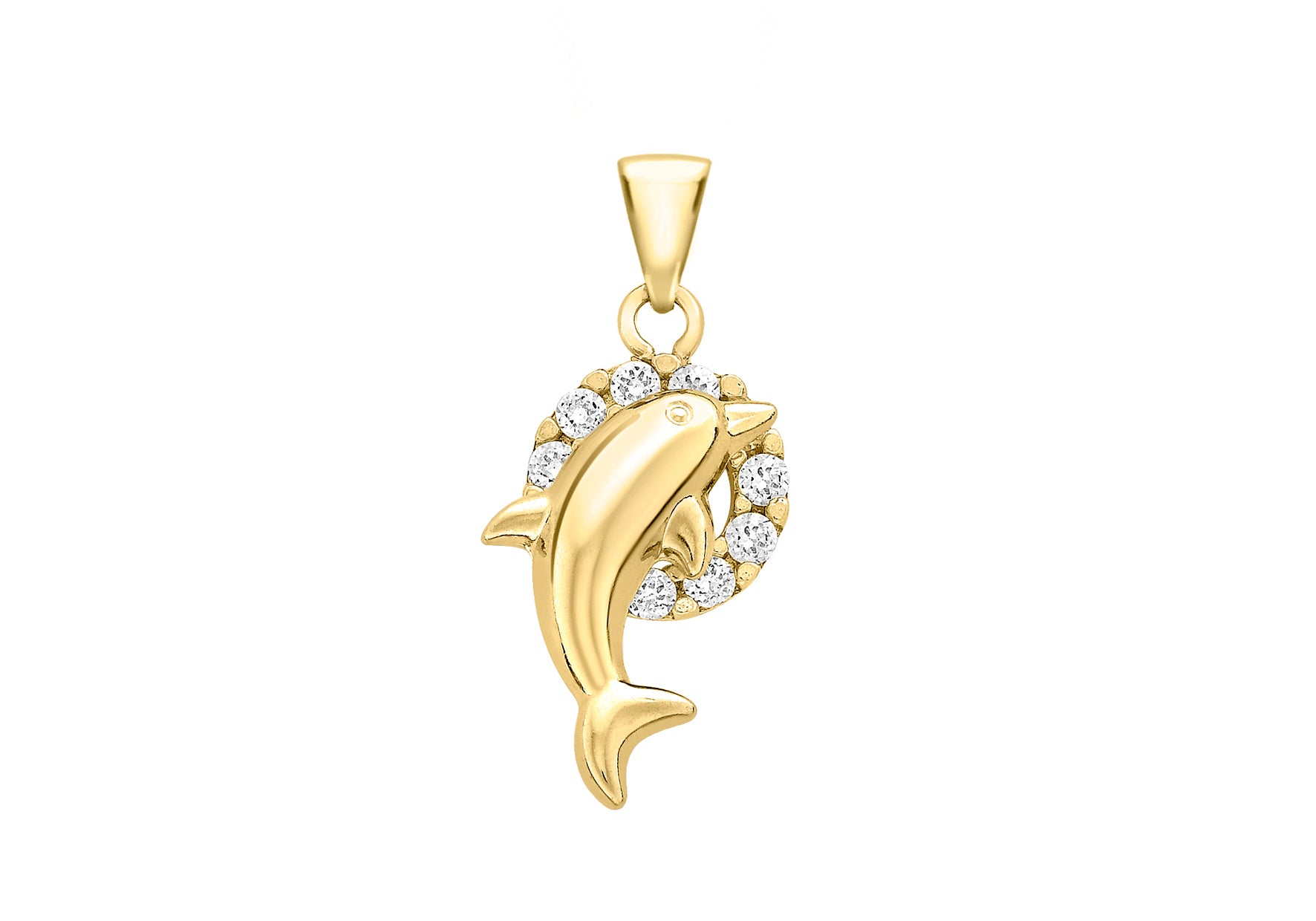 9ct Yellow Gold Dolphin & Hoop Zirconia Pendant