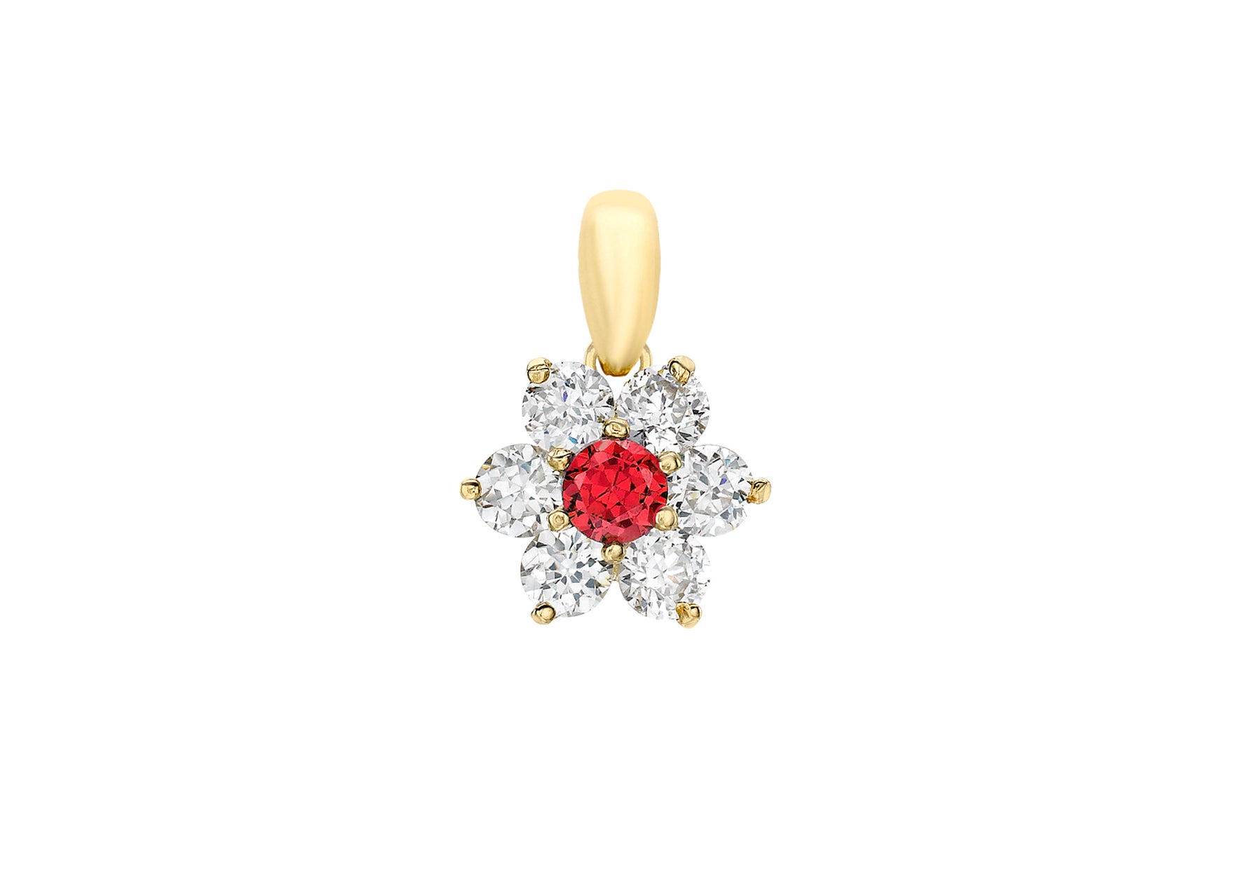 9ct Yellow Gold Red and White Zirconia Flower Cluster Pendant