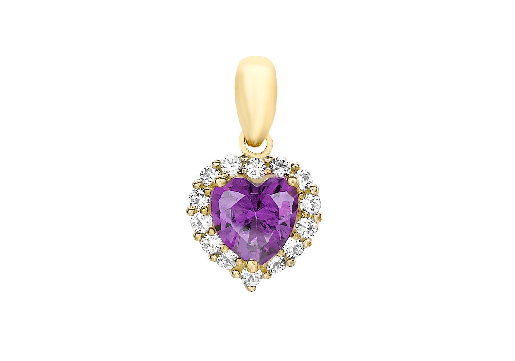 9ct Yellow Gold Purple and White Zirconia Heart Cluster Pendant