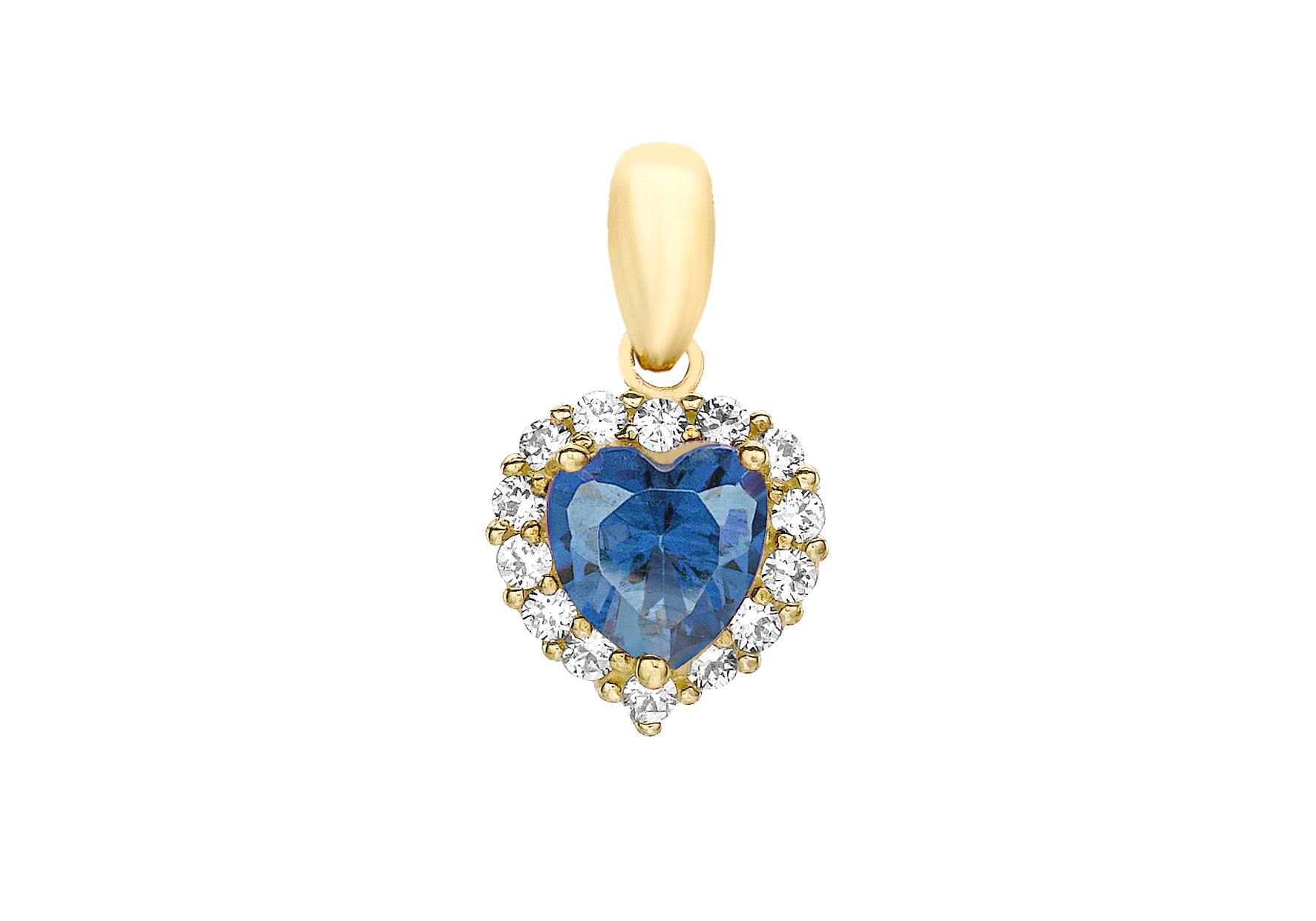 9ct Yellow Gold Blue and White Zirconia Stone Set Heart Cluster Pendant