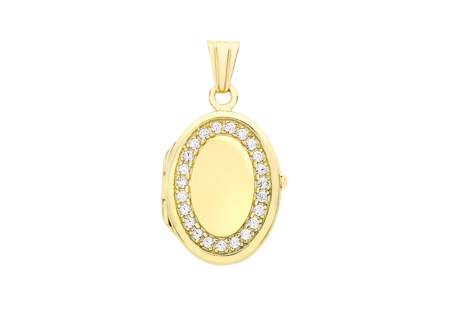 9ct Yellow Gold Zirconia 16mm x 24mm Oval Locket Pendant