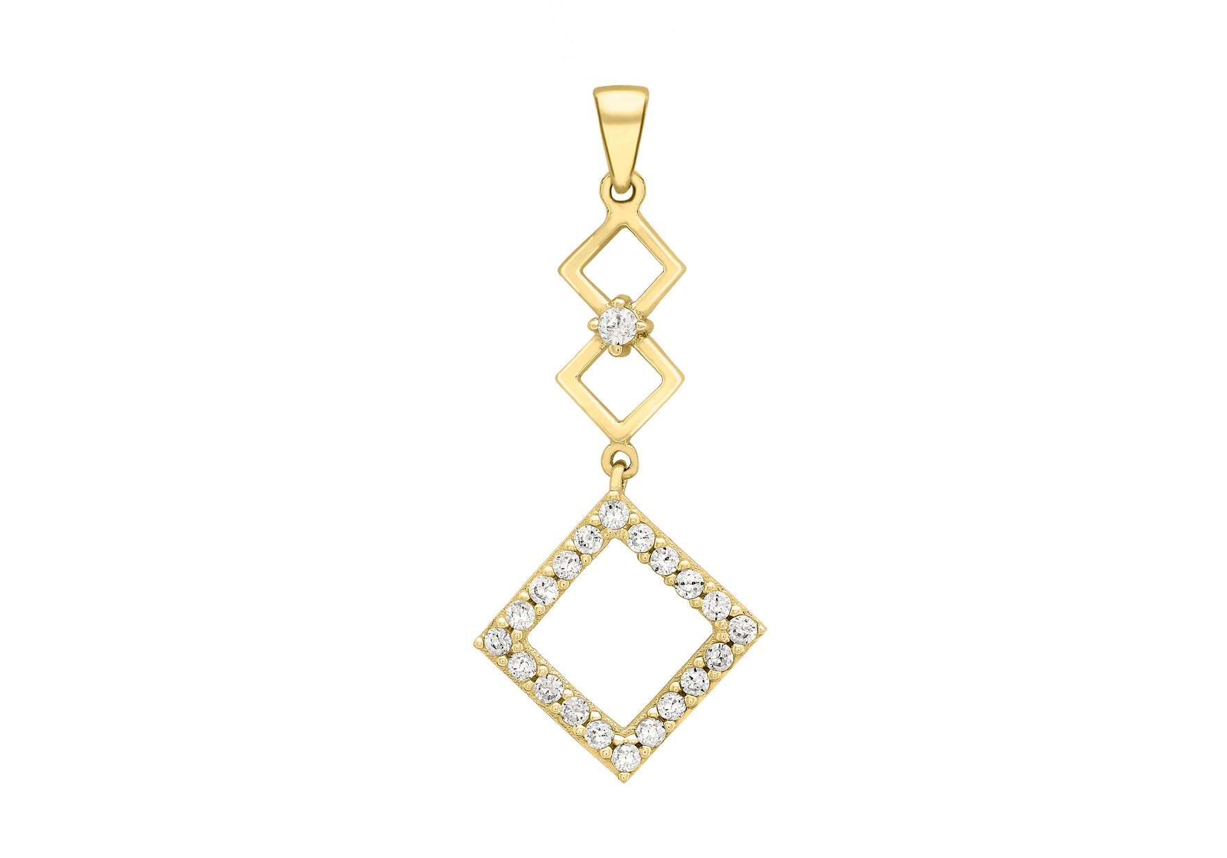 9ct Yellow Gold Zirconia 14mm x 30mm 3-Squares Drop Pendant