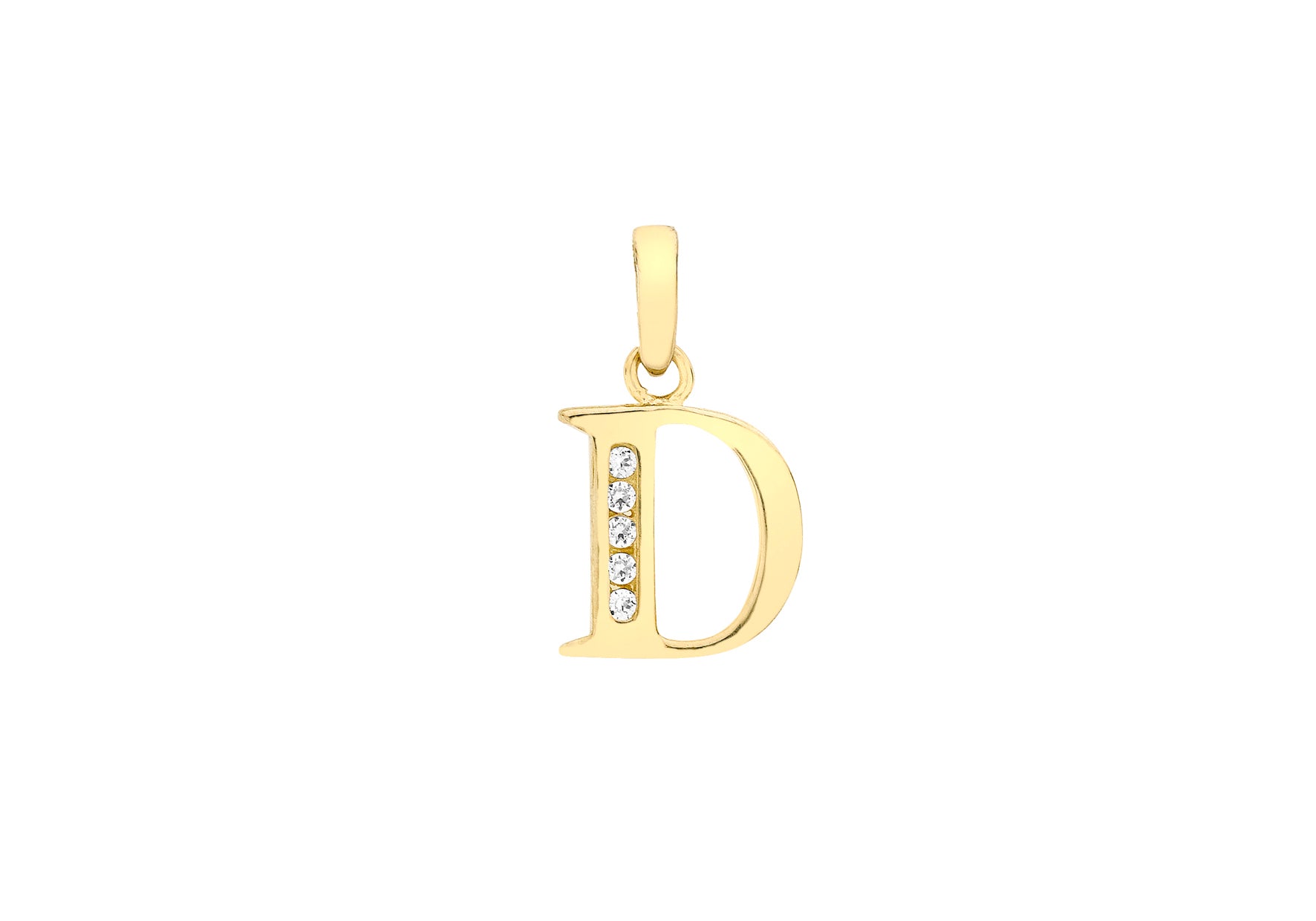 9ct Yellow Gold Zirconia 9mm x 12mm 'D' Initial Pendant