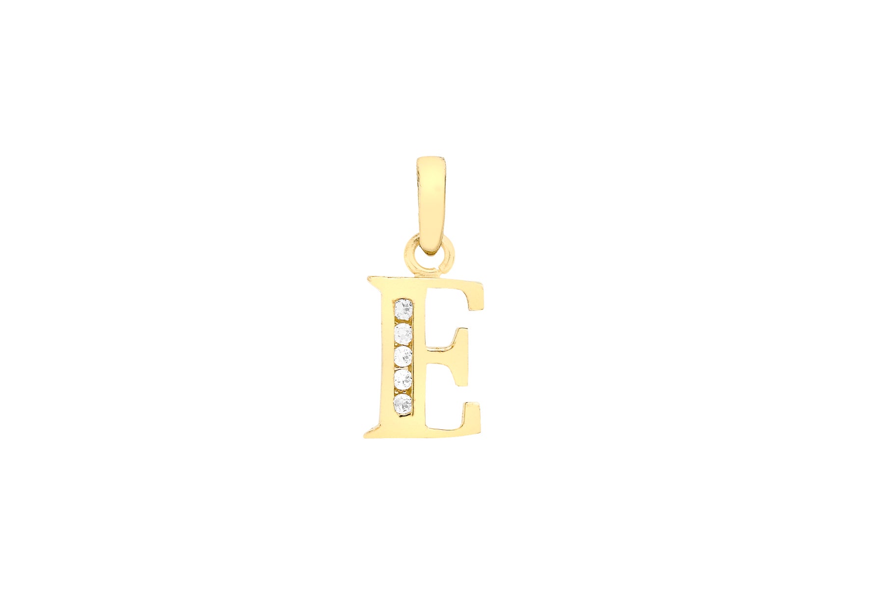 9ct Yellow Gold Zirconia 7mm x 12mm 'E' Initial Pendant