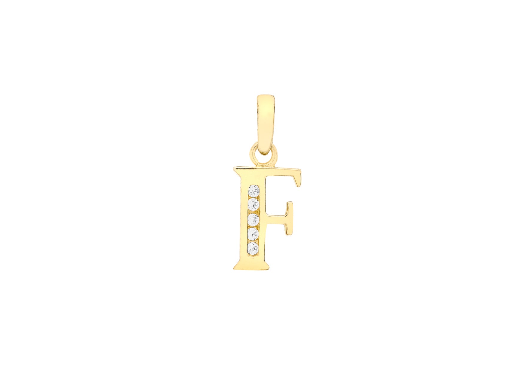 9ct Yellow Gold Zirconia 6mm x 12mm 'F' Initial Pendant