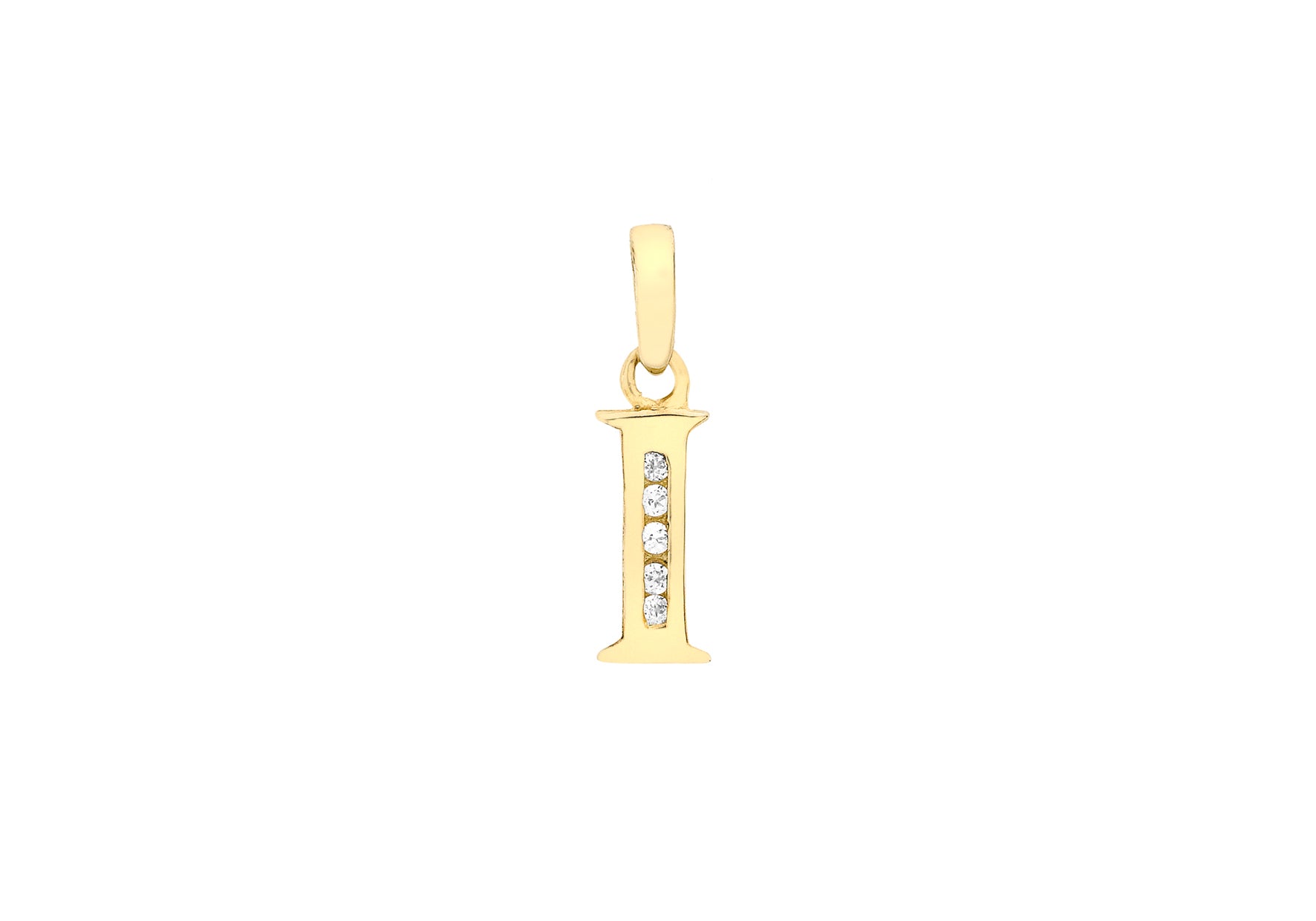 9ct Yellow Gold Zirconia 4mm x 12mm 'I' Initial Pendant