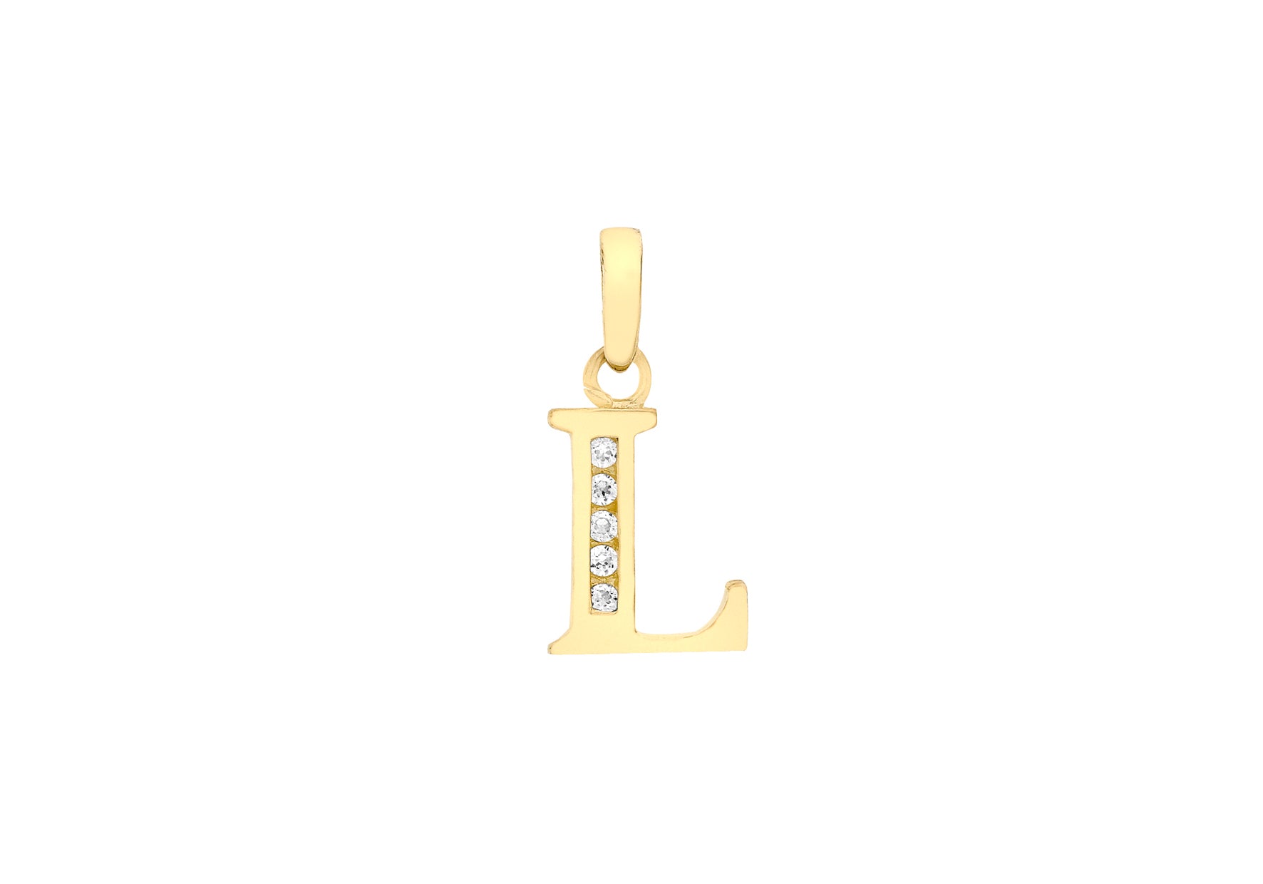 9ct Yellow Gold Zirconia 7mm x 12mm 'L' Initial Pendant