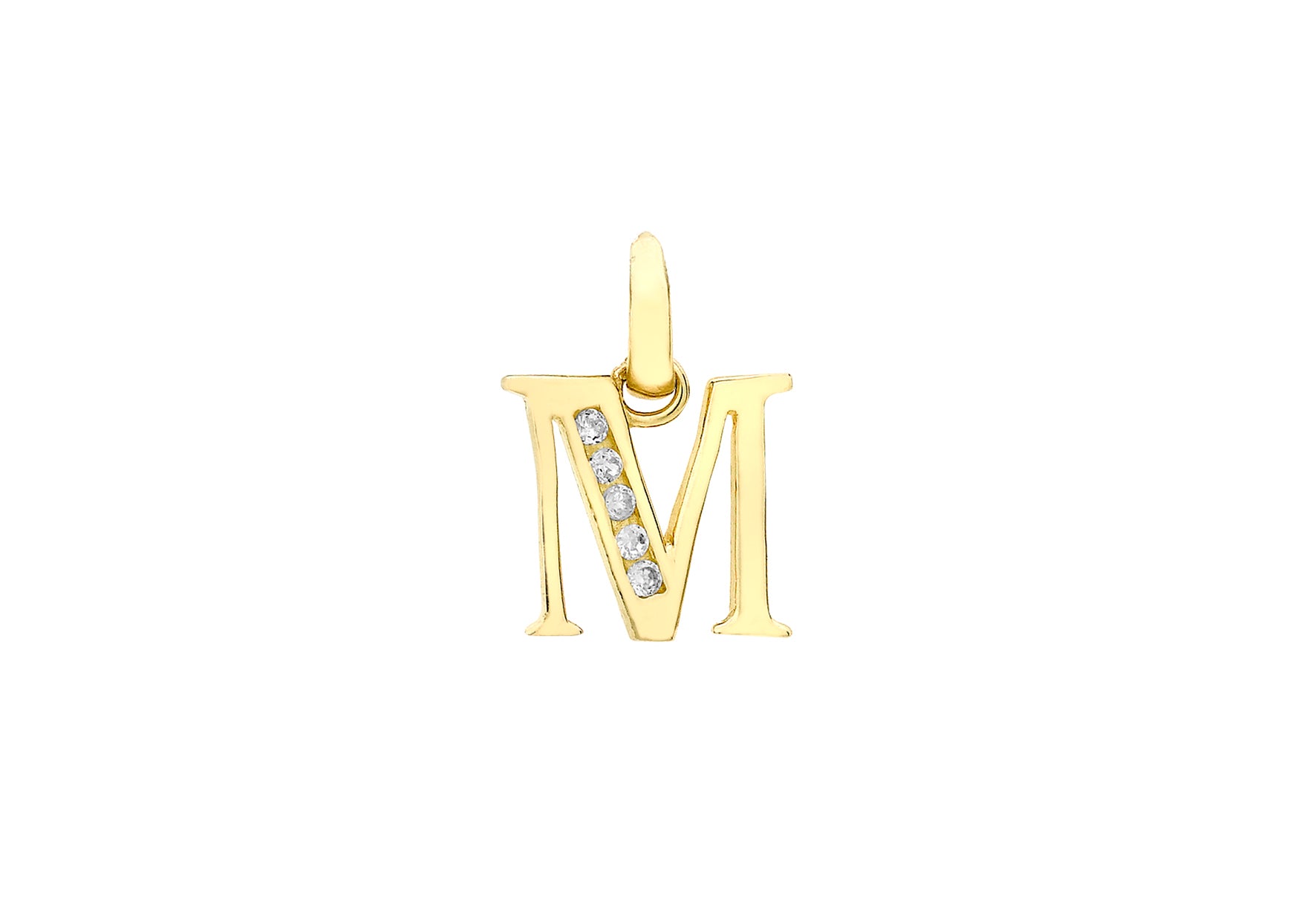 9ct Yellow Gold Zirconia 10mm x 11mm 'M' Initial Pendant