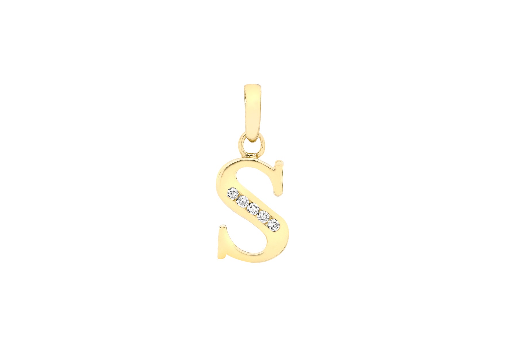 9ct Yellow Gold Zirconia 7mm x 13mm 'S' Initial Pendant