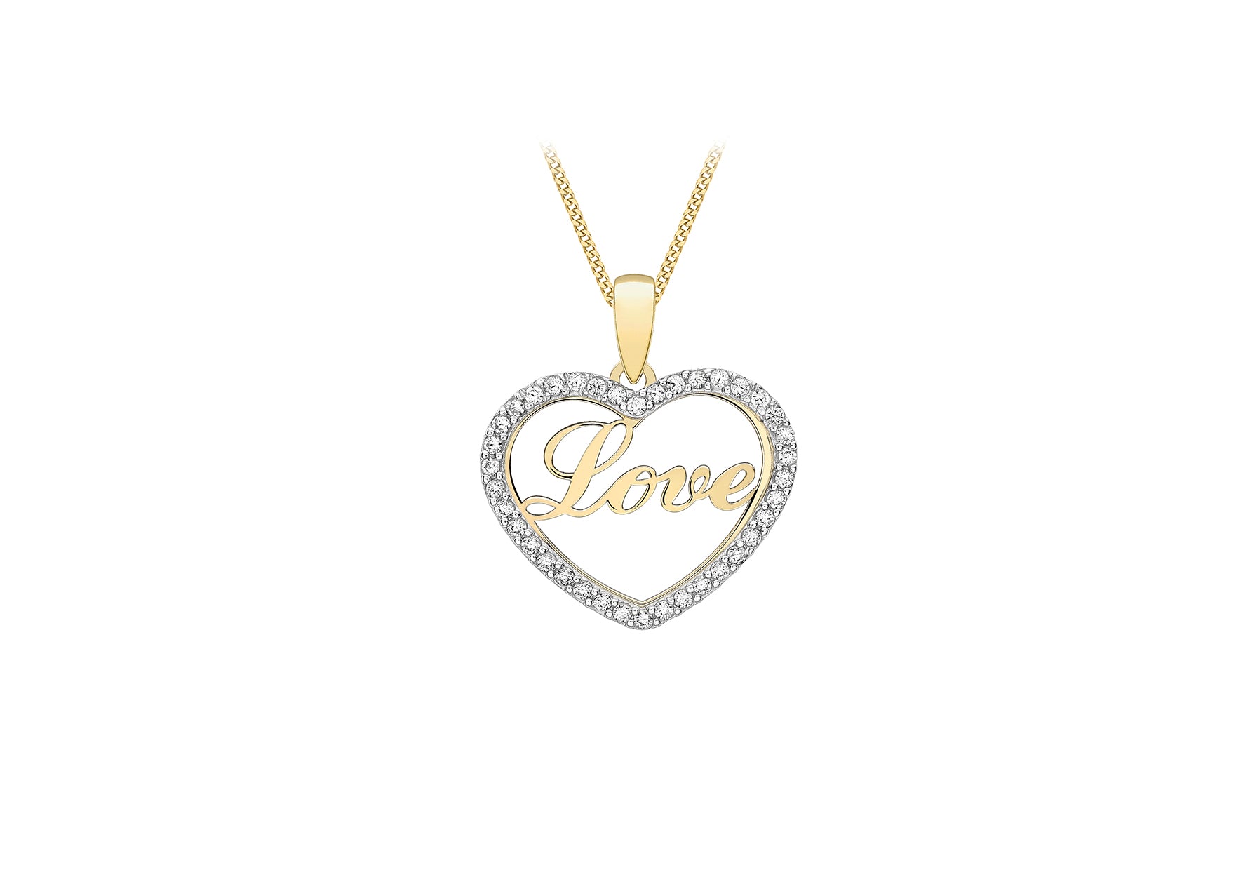 9ct Yellow Gold Zirconia 20mm x 22.5mm 'Love' Open-Heart Pendant