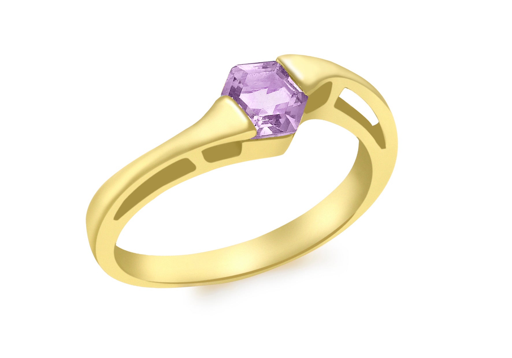 9ct Yellow Gold Amethyst Hexagonal Ring