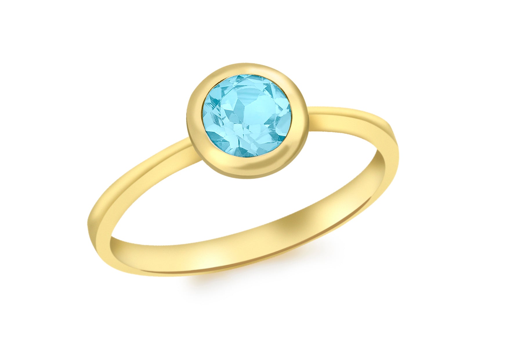 9ct Yellow Gold Round Blue Swiss Topaz Ring