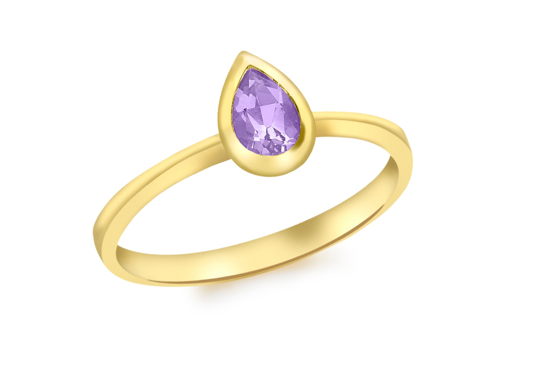 9ct Yellow Gold Teardrop Amethyst Ring