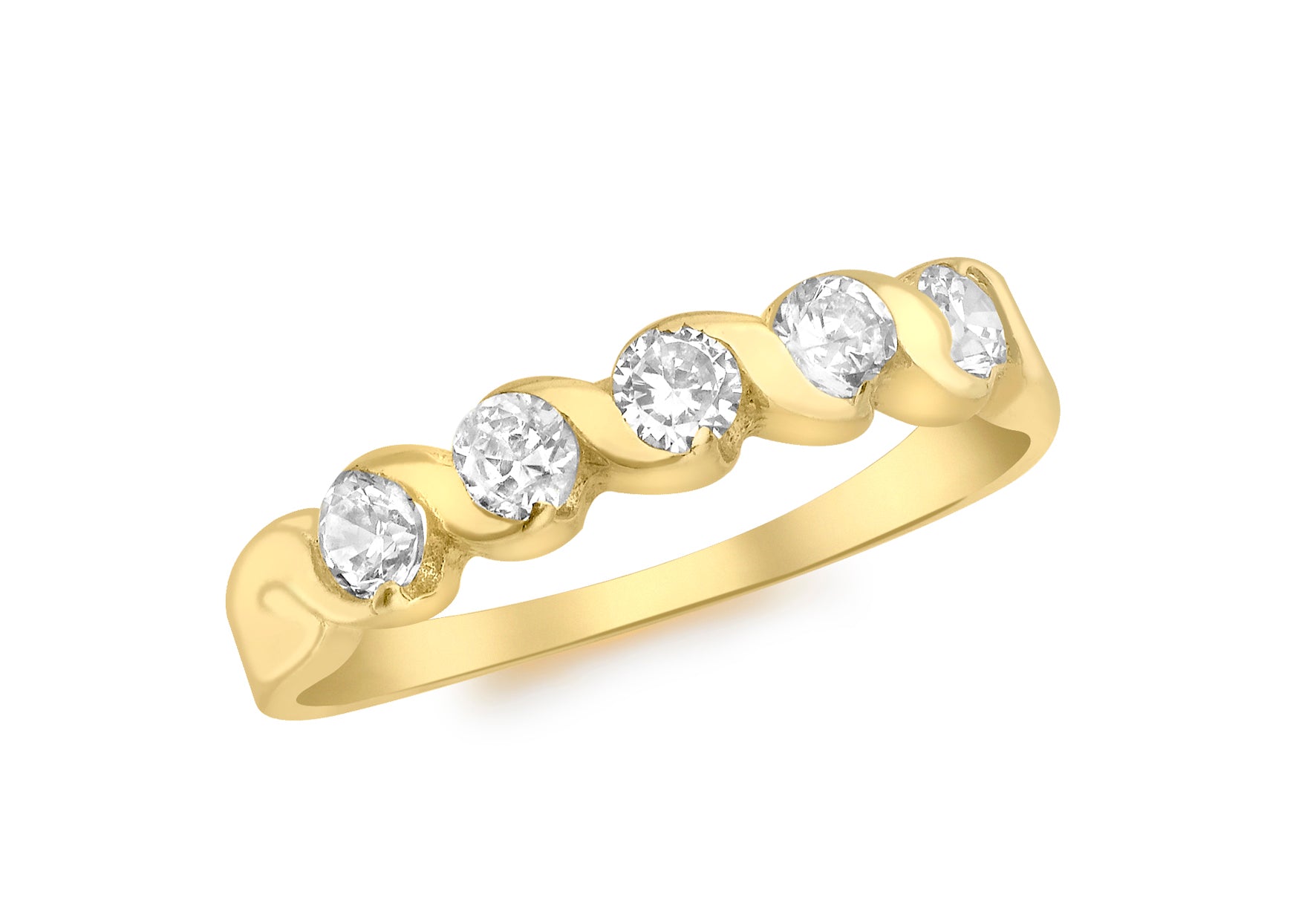 9ct Yellow Gold 5-Zirconia Intertwining Ring