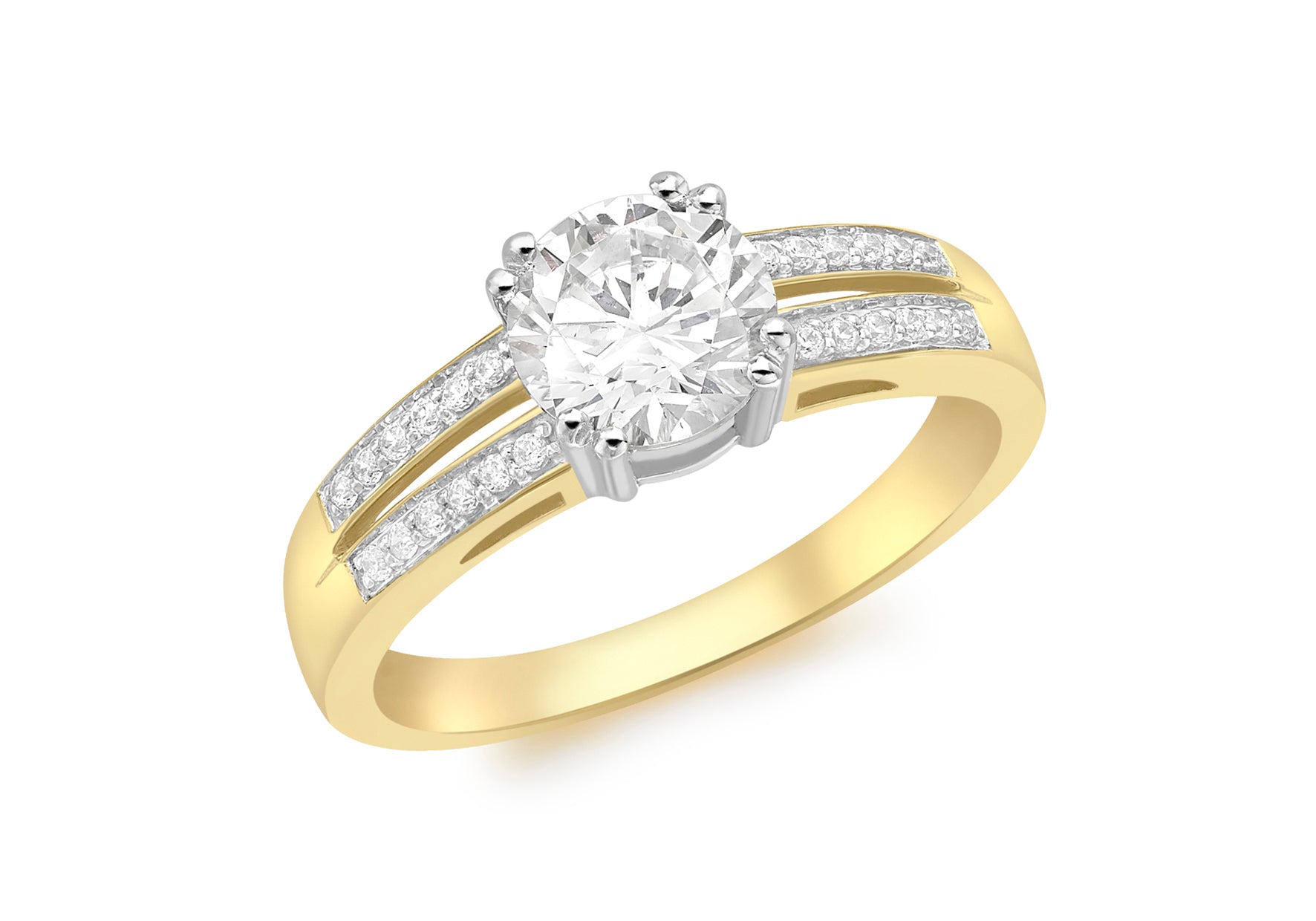 9ct Yellow Gold Zirconia Claw and Pave Set Ring