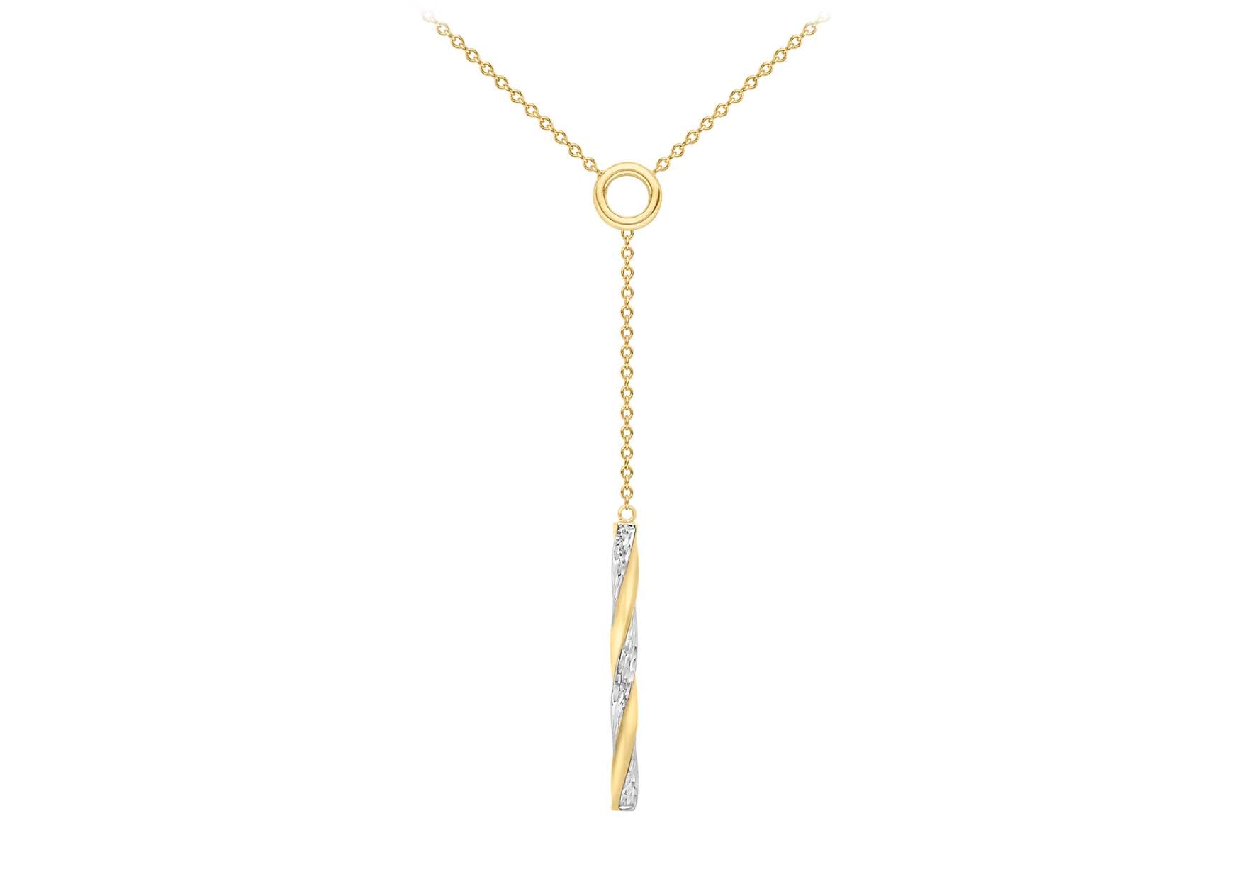 9ct 2-Tone Gold Diamond Cut Twist Bar Adjustable Necklace  41m/16"-43m/17"9