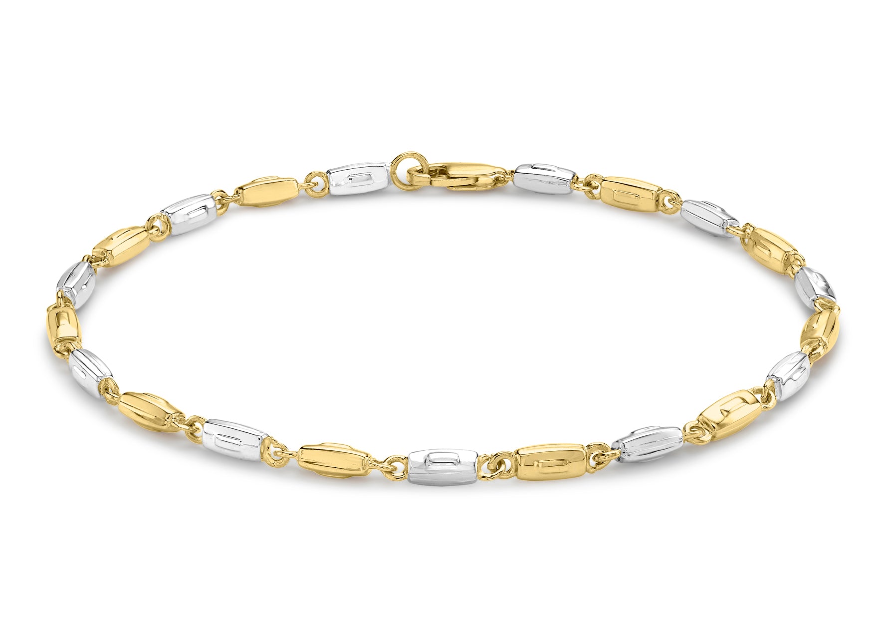 9ct 2-Colour Gold Retangle Link Bracelet 20m/8"9