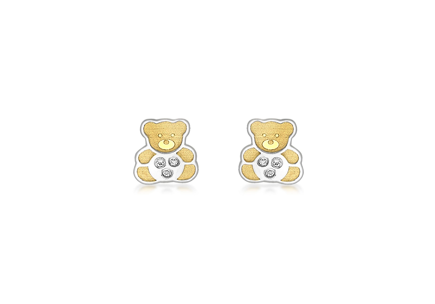9ct 2-Colour Gold Zirconia  Teddy Bear Stud Earrings