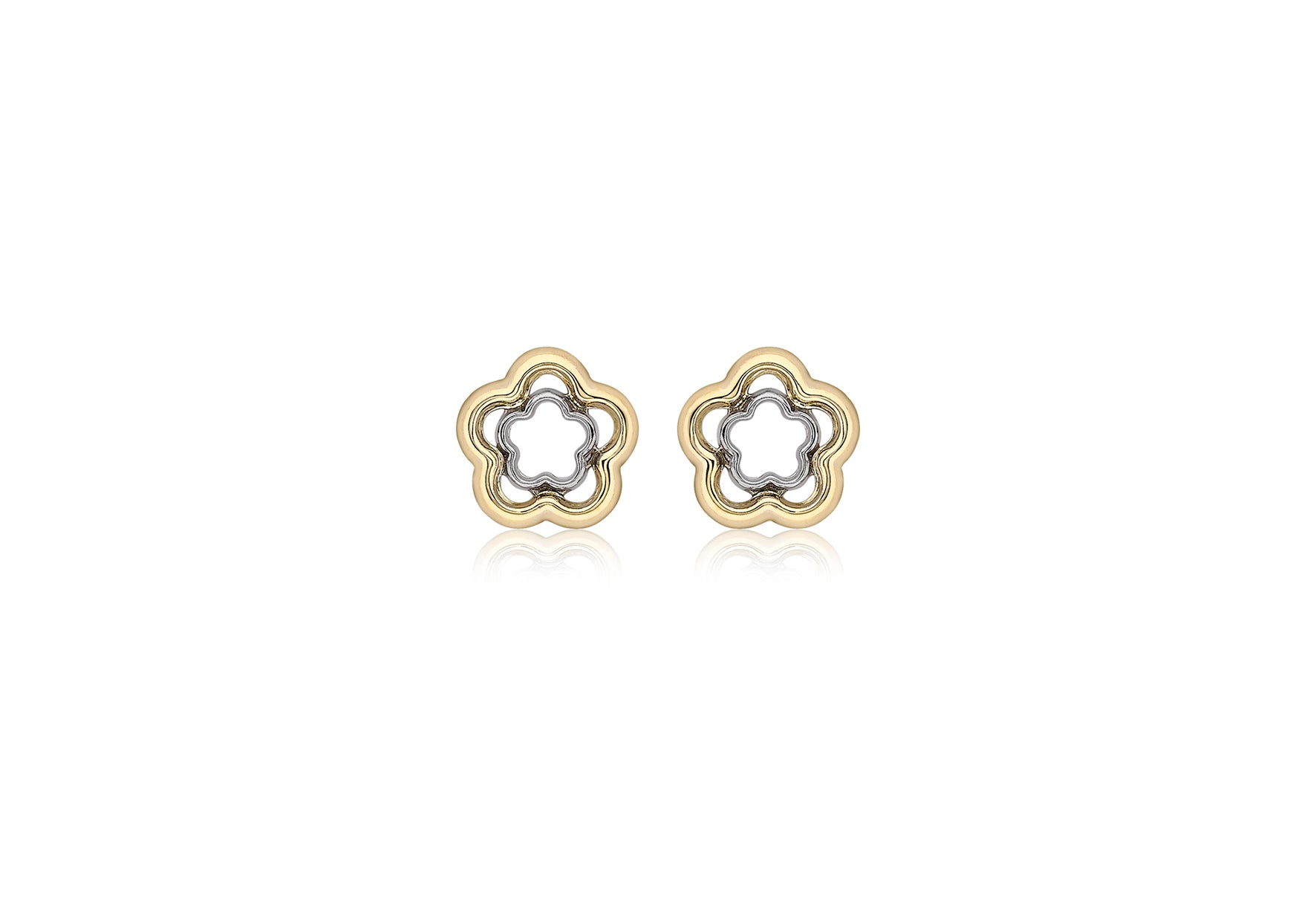 9ct 2-Colour Gold 9.2mm x 9.3mm Double Flower Stud Earrings