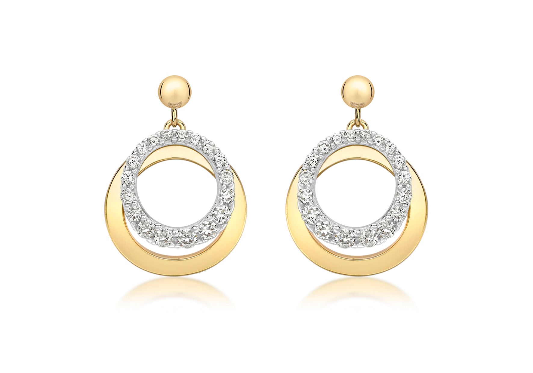 9ct 2-Colour Gold Zirconia urved Ring and Plain urved Ring Drop Earrings