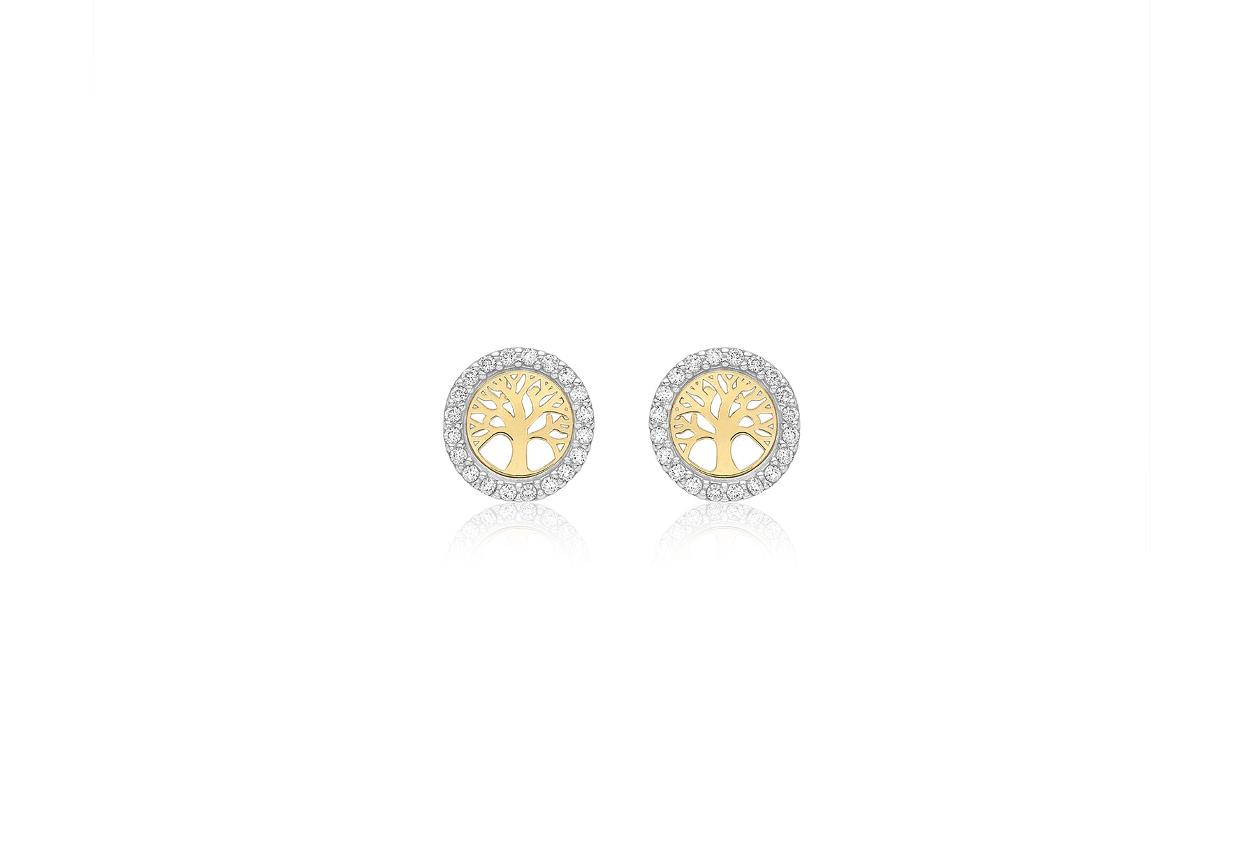 9ct 2-Tone Gold Zirconia 8.3mm 'Tree of Life' Stud Earrings