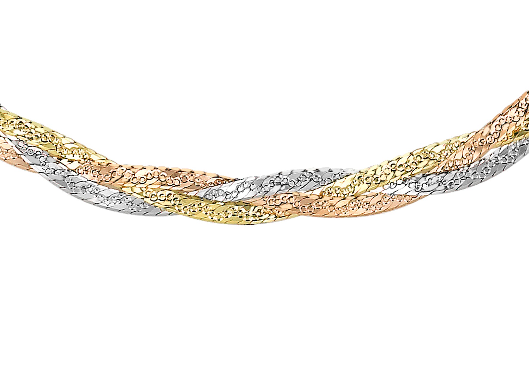 9ct 3-Tone Gold 3 Plait Diamond Cut Herringbone Necklace