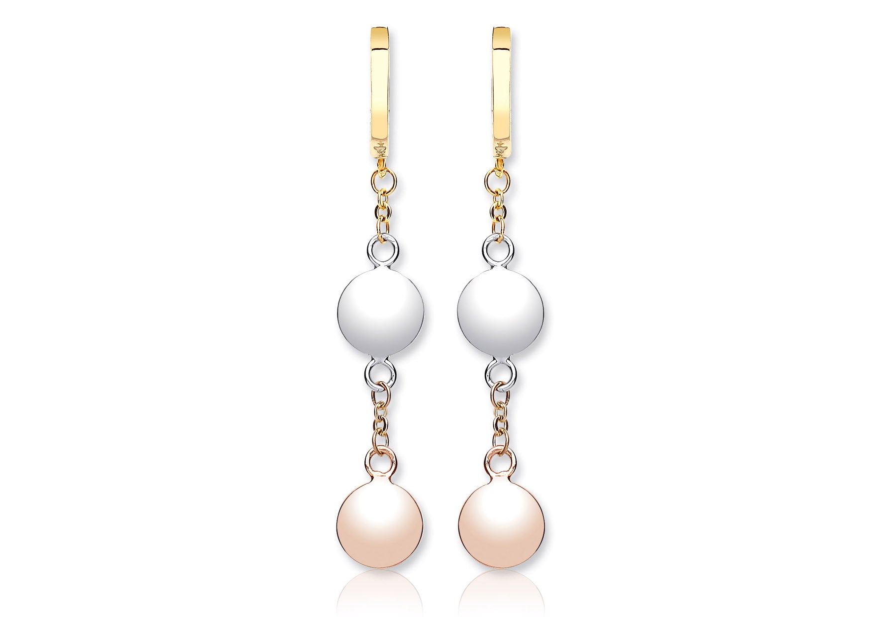 9ct 3-Colour Gold Disc Drop Huggy Earrings