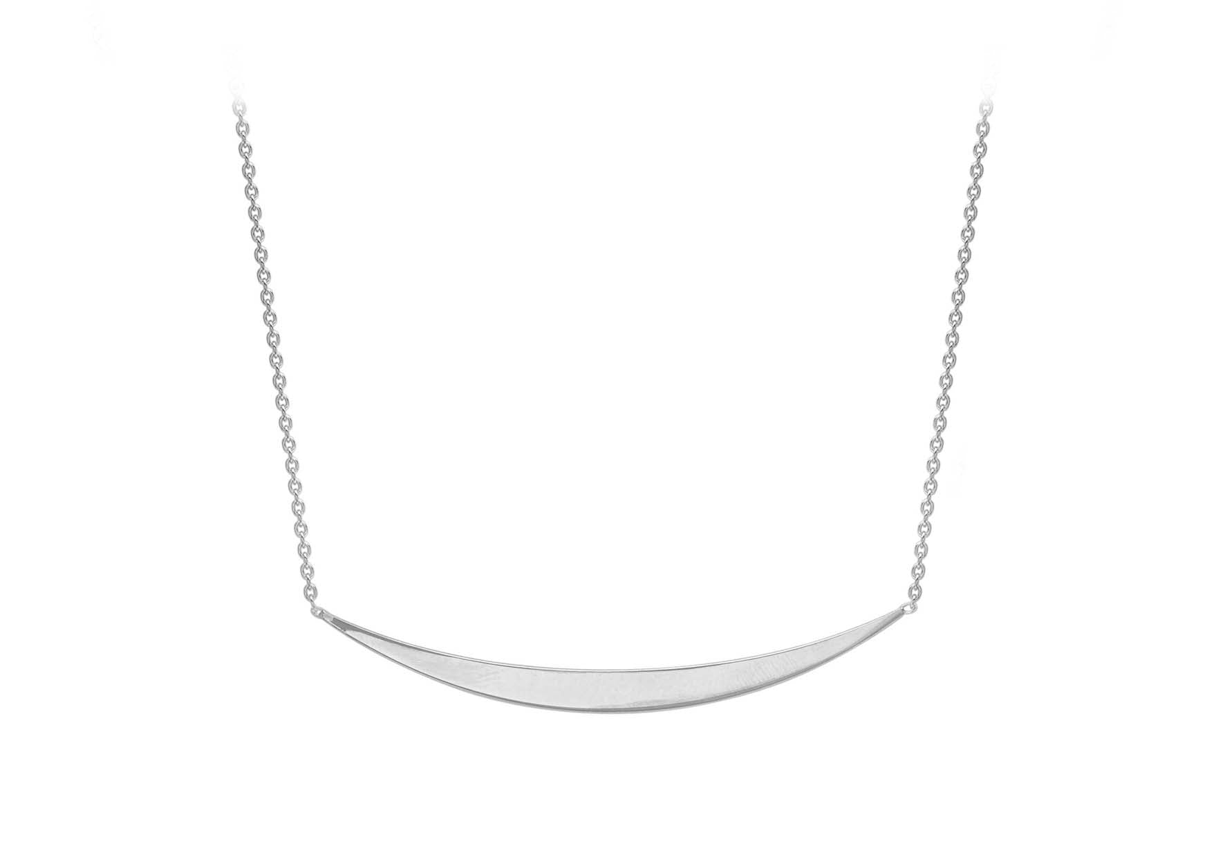 9ct White Gold 3mm x 41mm urved Bar Adjustable Necklace 41m/16"- 43m/17"9