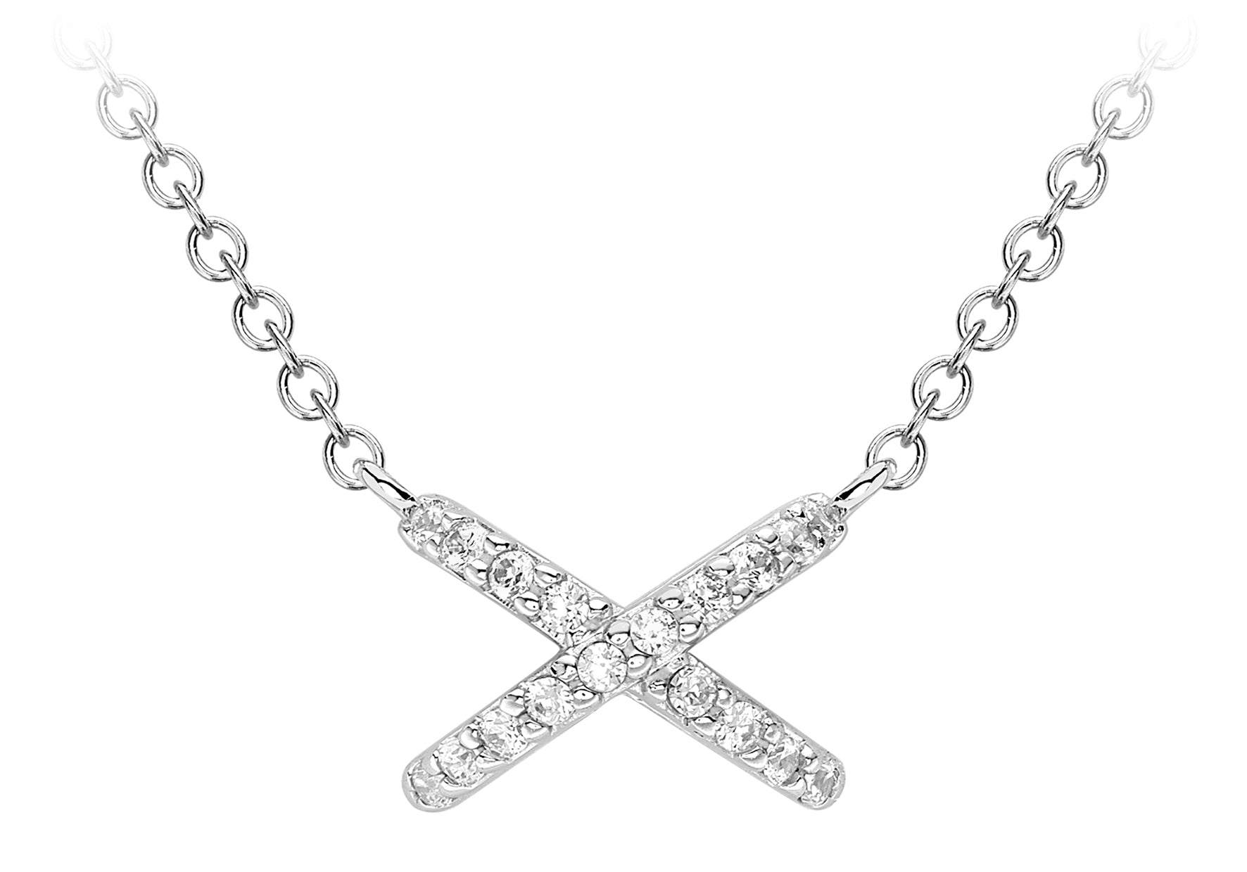 9ct White Gold Zirconia riss Cross Necklace 46m/18"9