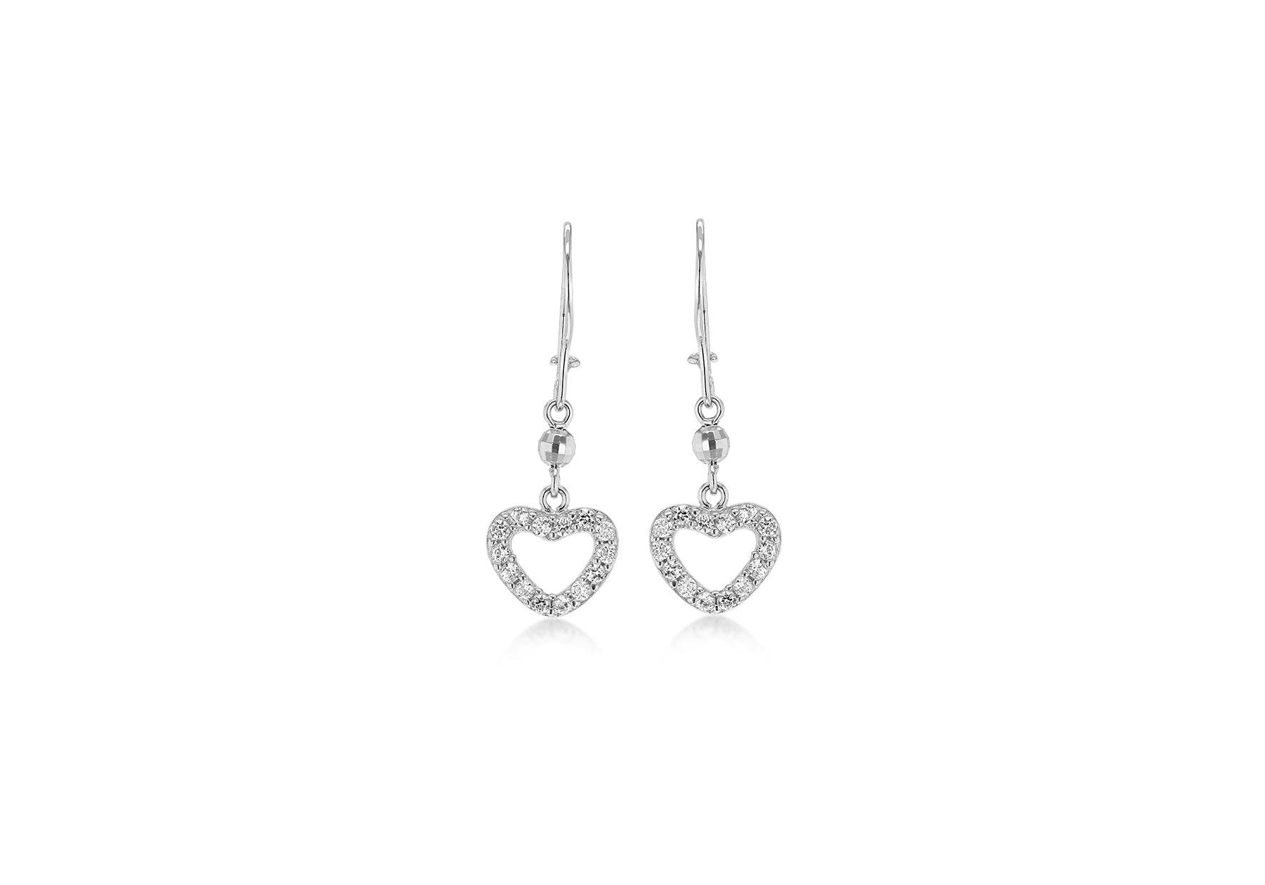 9ct White Gold Zirconia Heart Drop Earrings
