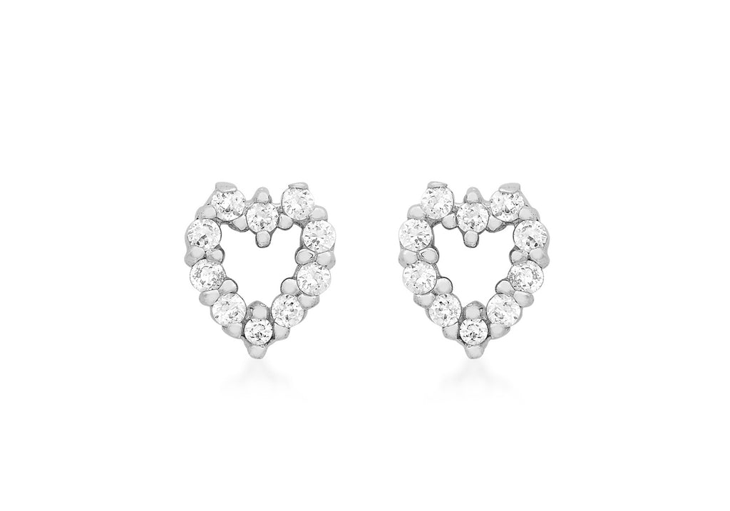 9ct White Gold Zirconia  Heart Stud Earrings