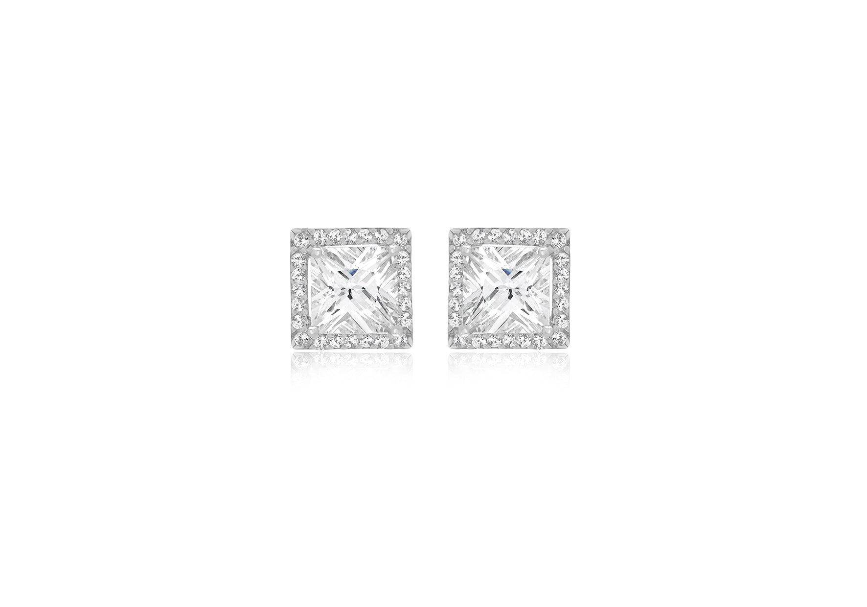 9ct White Gold Square Zirconia and Pave 9mm x 9mm Stud Earrings