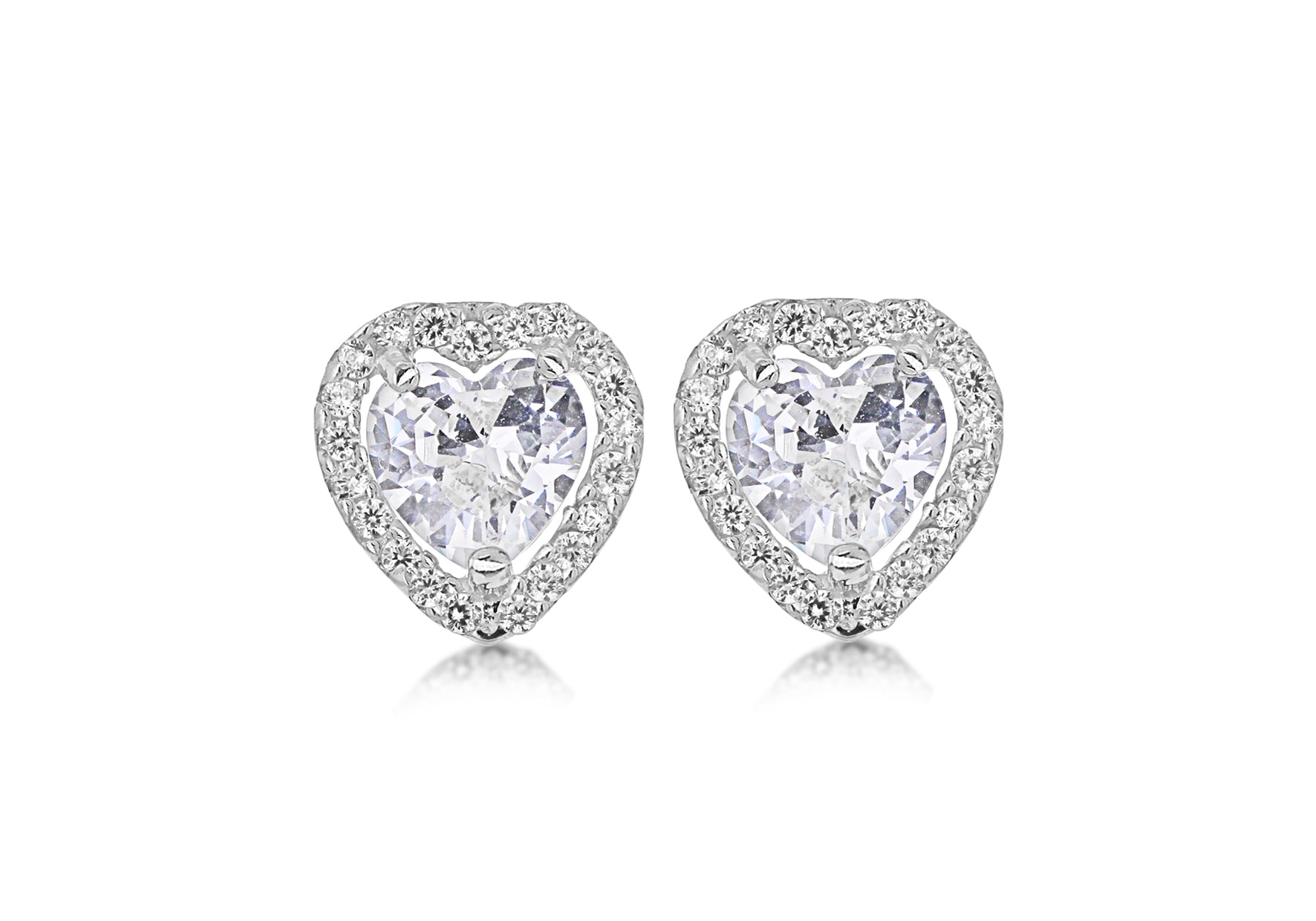 9ct White Gold Heart Zirconia and Pave Set 9mm x 9mm Stud Earrings