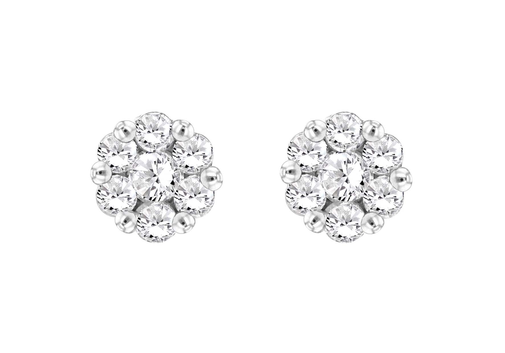 9ct White Gold 1.00t Diamond Cluster 8mm Stud Earrings