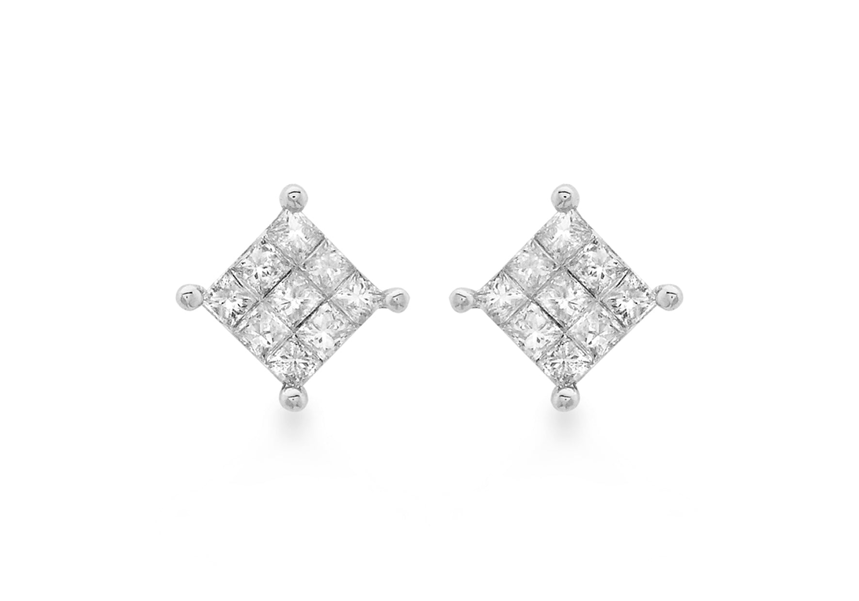 9ct White Gold 0.25t Diamond 5mm x 5mm Square Stud Earrings