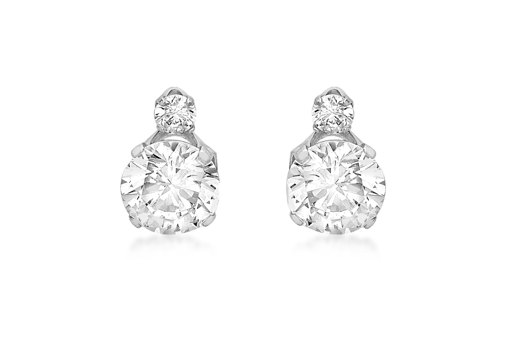 9ct White Gold 2-Stone Zirconia 6mm x 7mm Stud Earrings