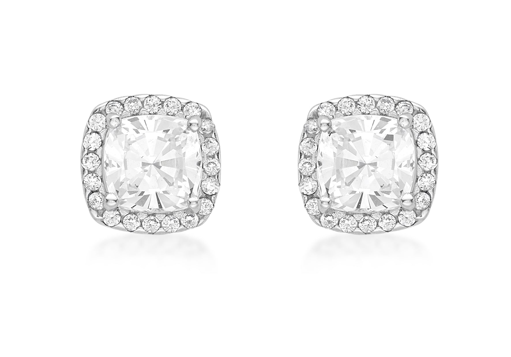 9ct White Gold ushion Zirconia 9mm x 9mm Stud Earrings