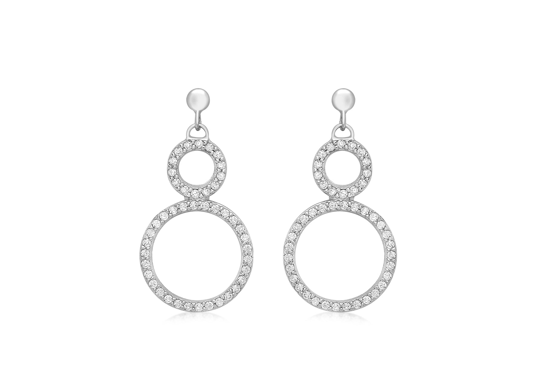 9ct White Gold Double Zirconia Rings Drop Earrings