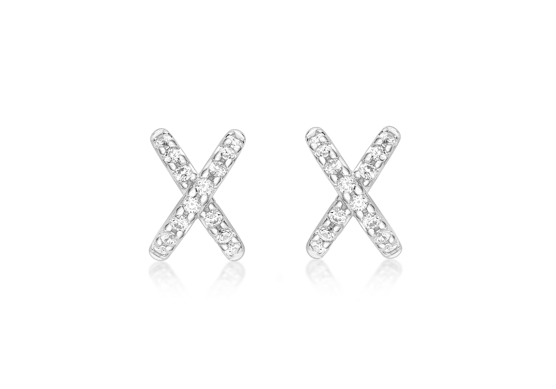 9ct White Gold Zirconia 5.8mm x 8mm Cross Stud Earrings