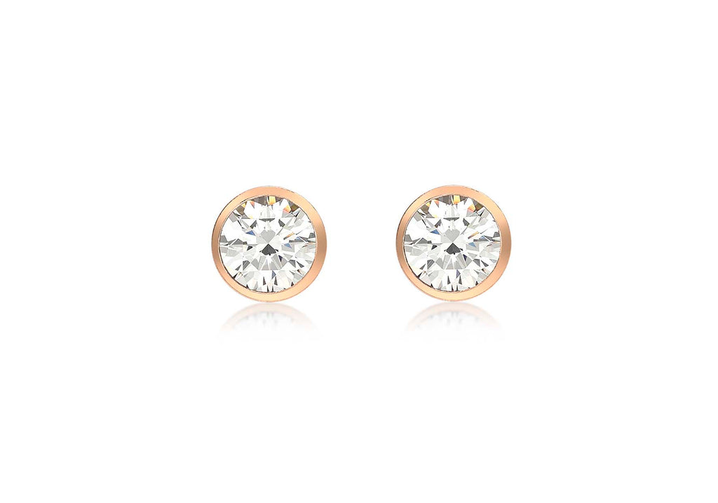 9ct Rose Gold Zirconia  Rubover Set 5.8mm Stud Earrings